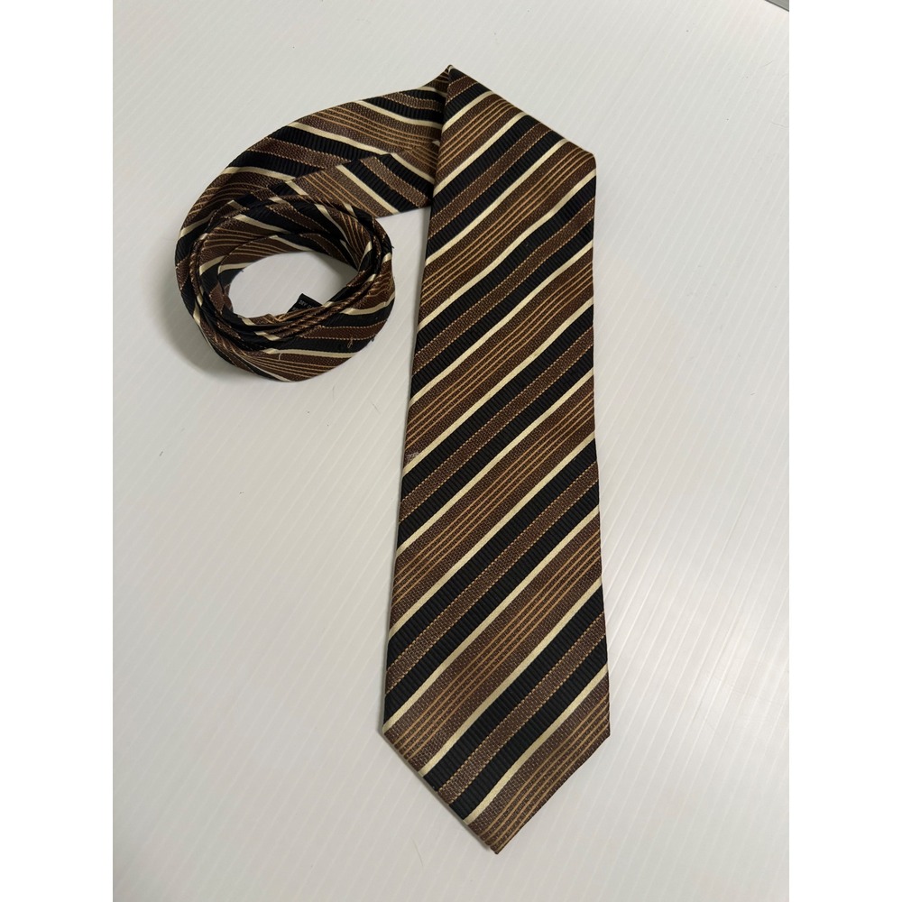 Roberto Villini Collezione Silk Tie Brown Black Cream Striped Hand Made Mens